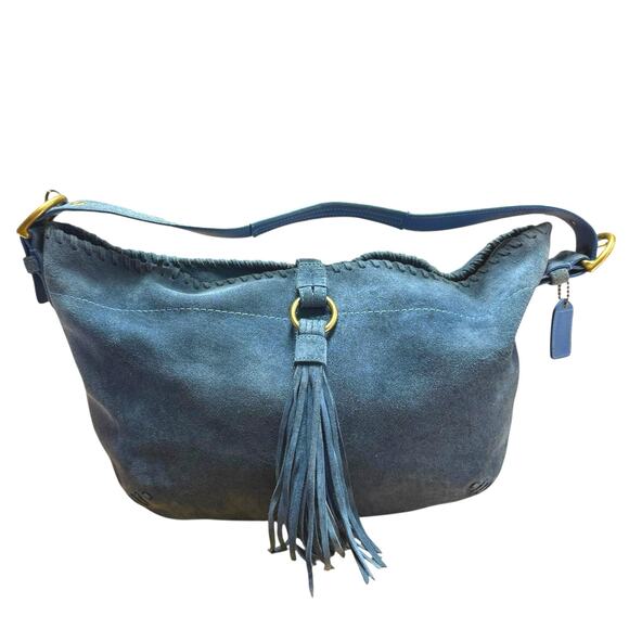 Vintage Coach Soho Fringe Blue Suede Large Hobo #4277 Shoulder Bag Y2K Rare - Picture 7 of 10